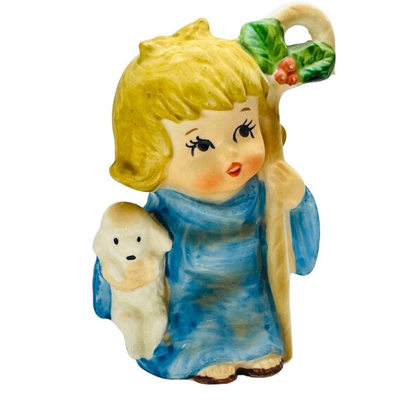 Lefton Shepherd Boy Girl Sheep Staff Figurine Christmas Holy Vintage Hand Paint - Picture 10 of 11